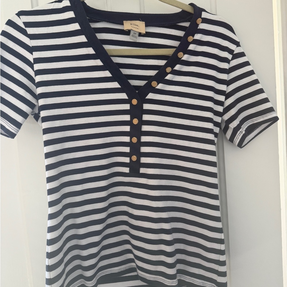 Tahari Navy and White Striped Top size small